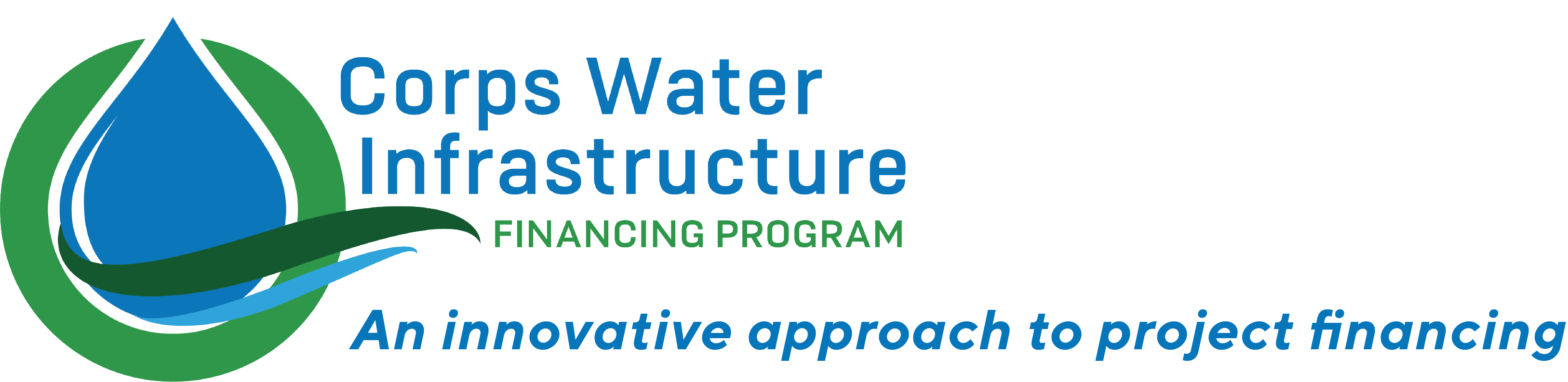 CWIFP logo: a waterdrop over a green circle. Text reads: Corps Water Infrastructure Financing Program, an innovative approach to project financing.